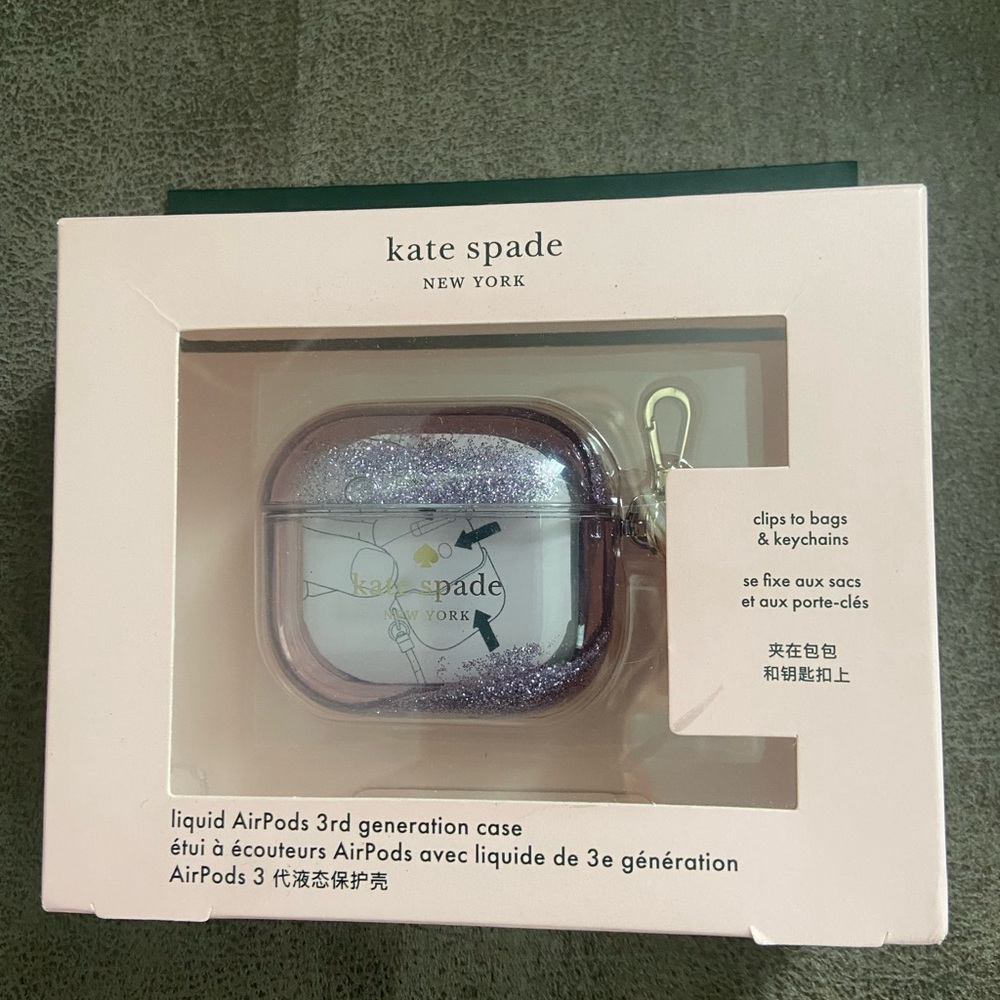 kate spade Glitter Purple Liquid AirPods 3rd Gen Case with Clip